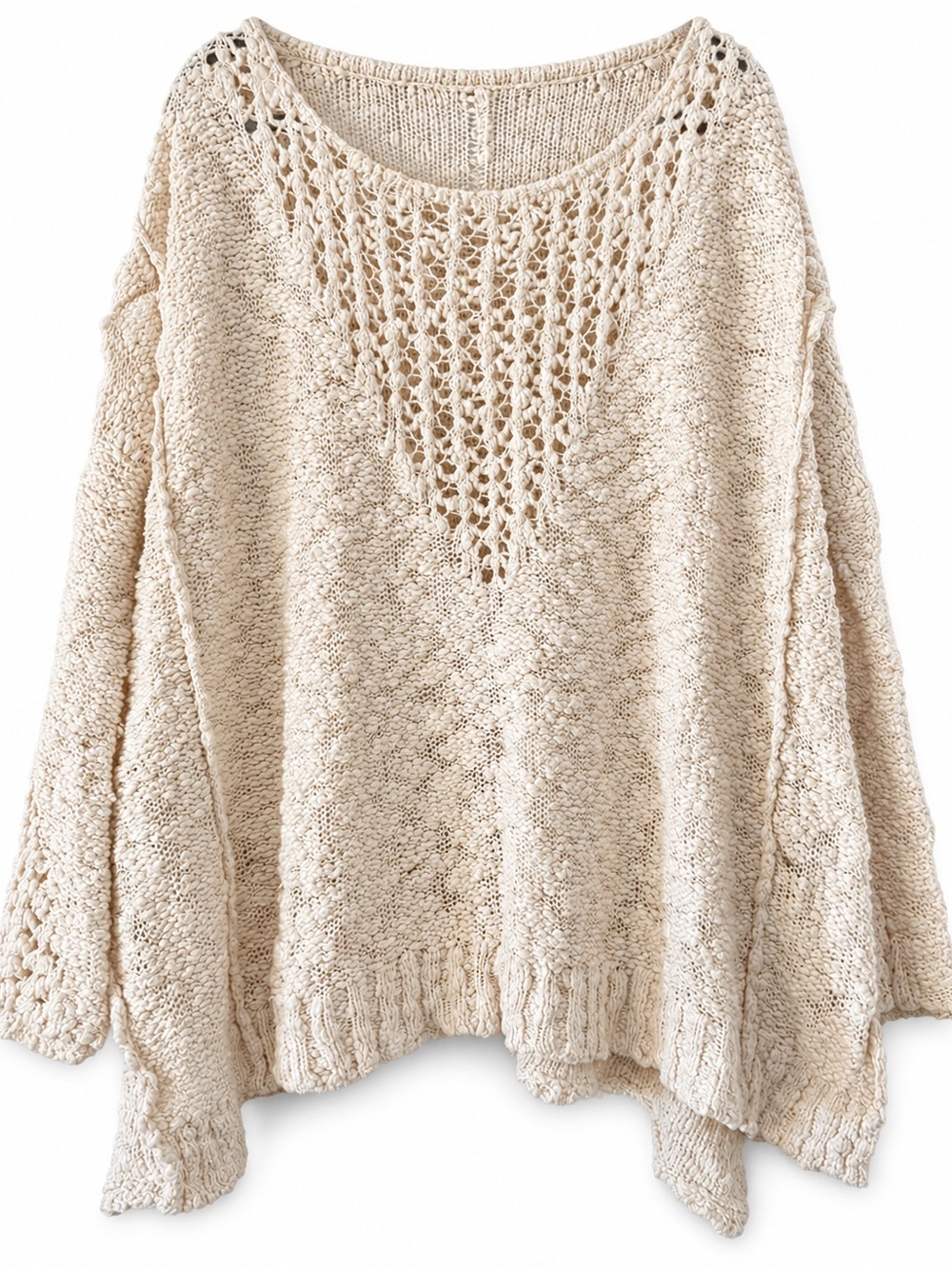 Free People Cream Open-Knit Scoop Neck Sweater